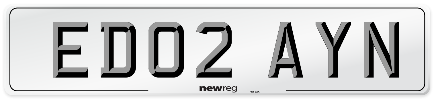 ED02 AYN Number Plate from New Reg